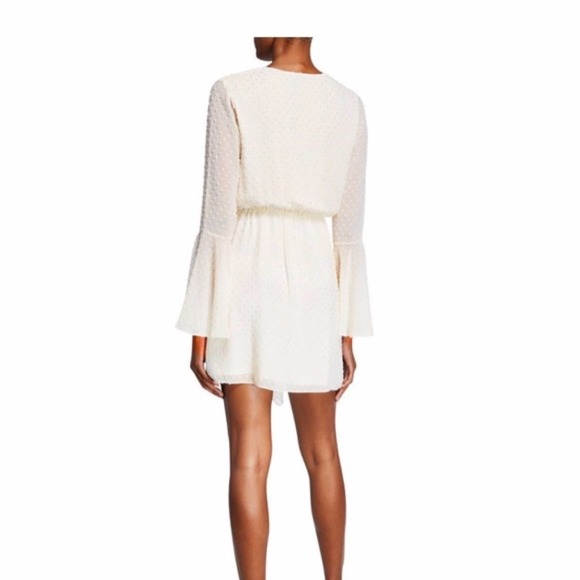 Jay Godfrey Dottie Dress White wirh Gold Trim Swiss Dots Bell Sleeves Size 4 - Picture 2 of 10